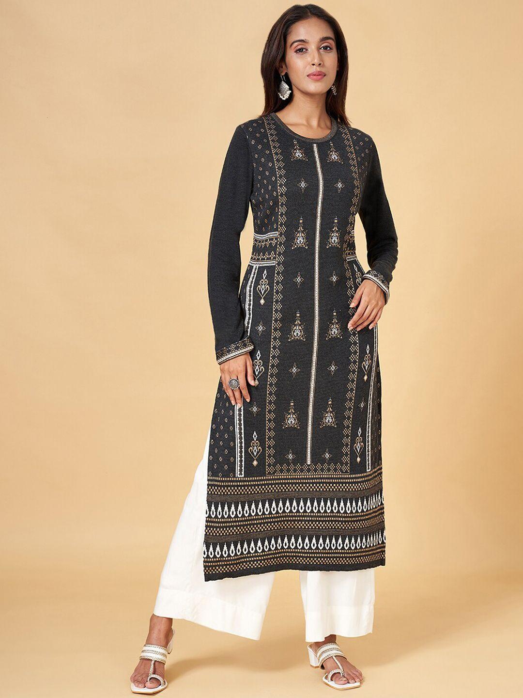 yu by pantaloons ethnic motifs woven design straight kurta