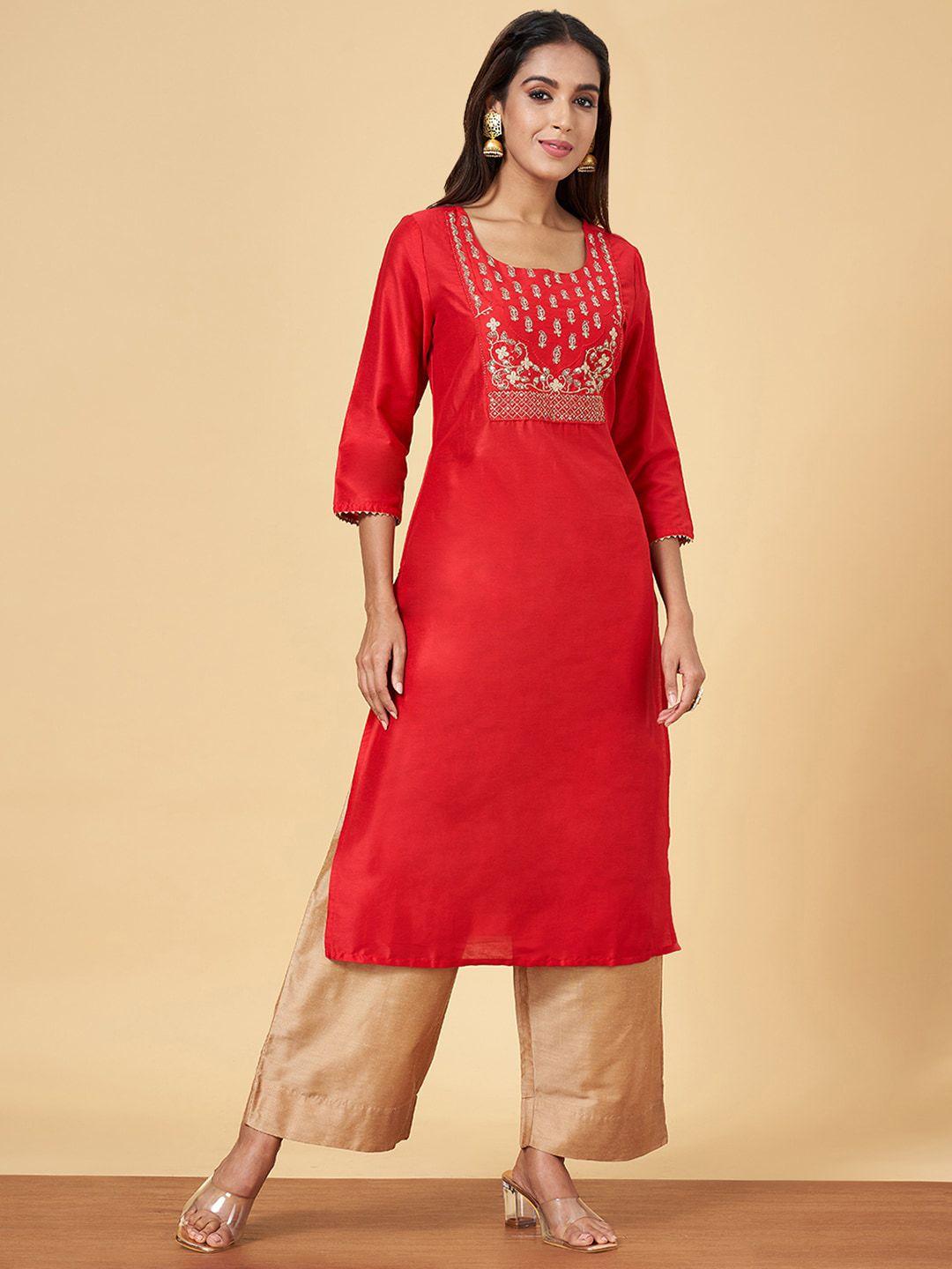 yu by pantaloons ethnic motifs yoke design thread work straight kurta