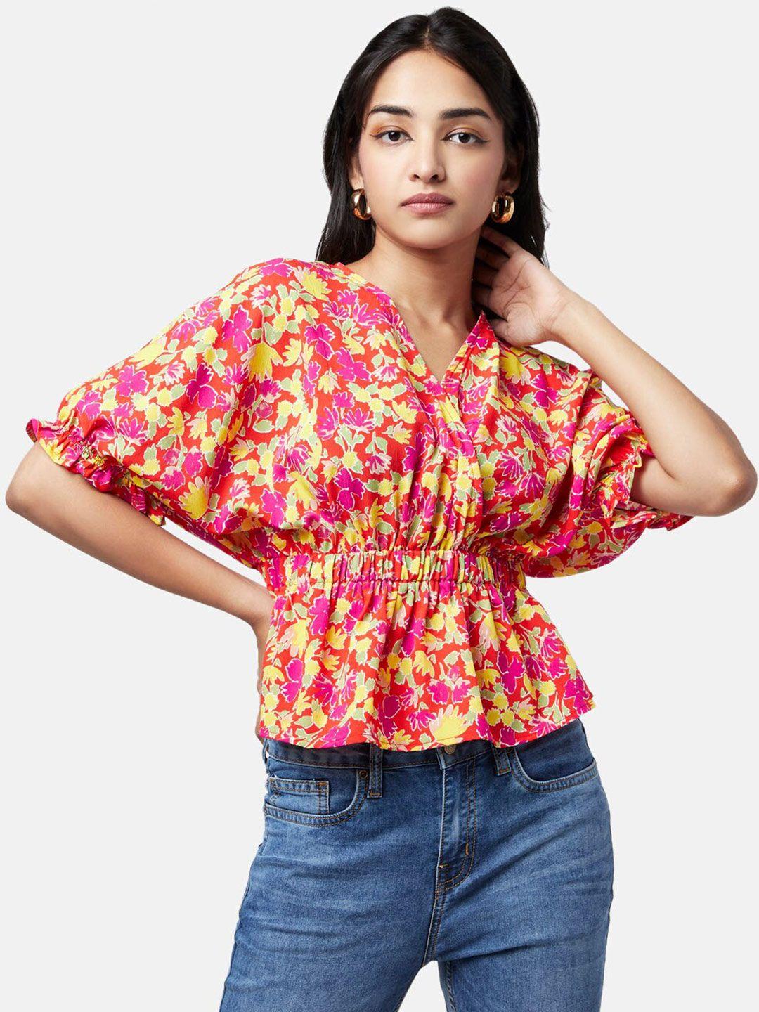 yu by pantaloons floral print cinched waist top