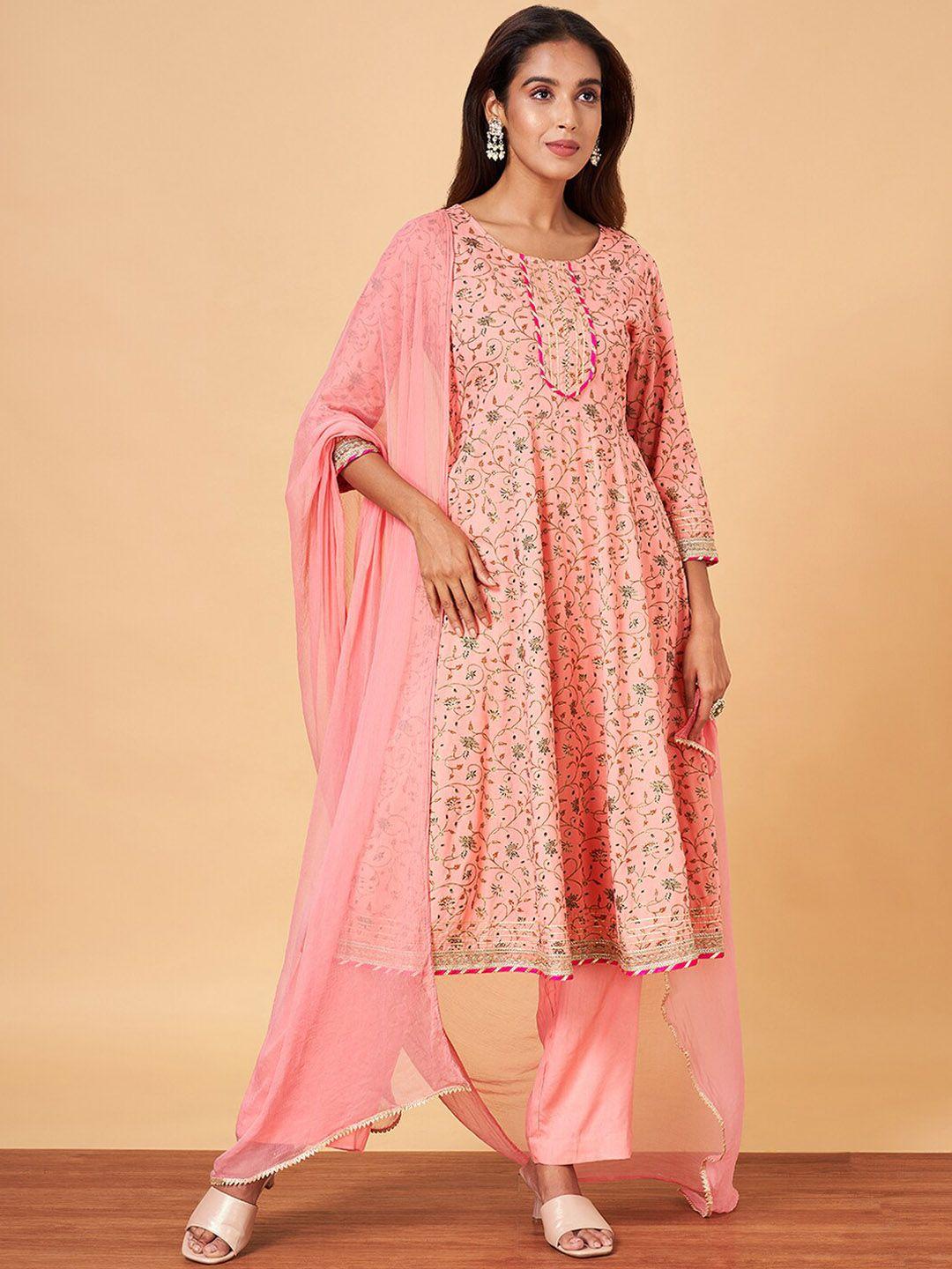 yu by pantaloons floral printed empire kurta with trousers & dupatta