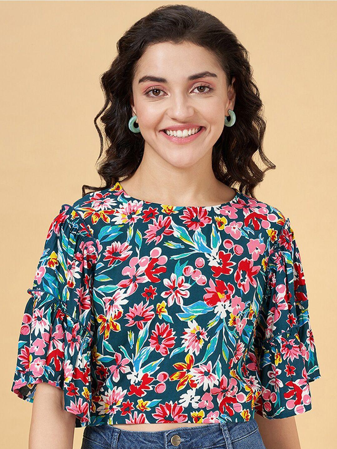 yu by pantaloons floral printed flared sleeve crop top