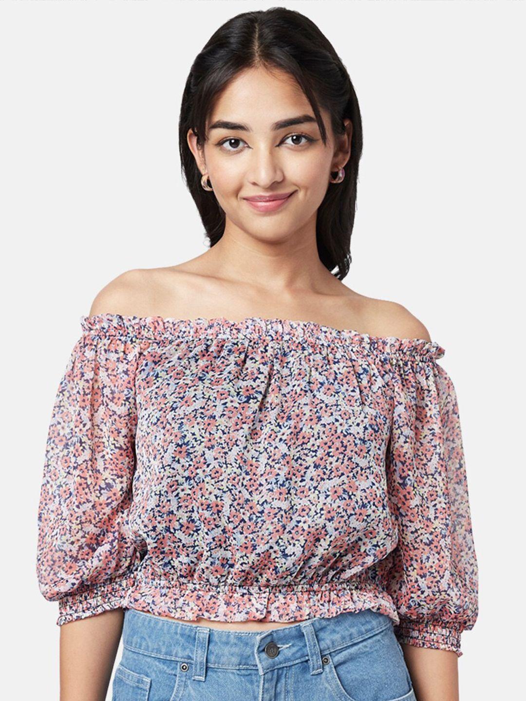 yu by pantaloons floral printed off-shoulder bardot top