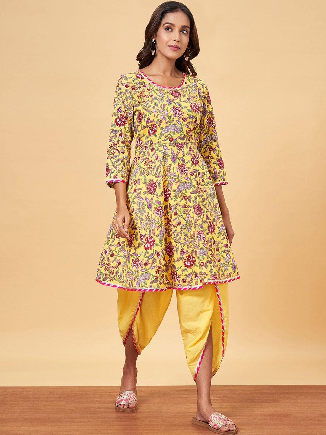 yu by pantaloons floral printed pure cotton kurta with dhoti pants