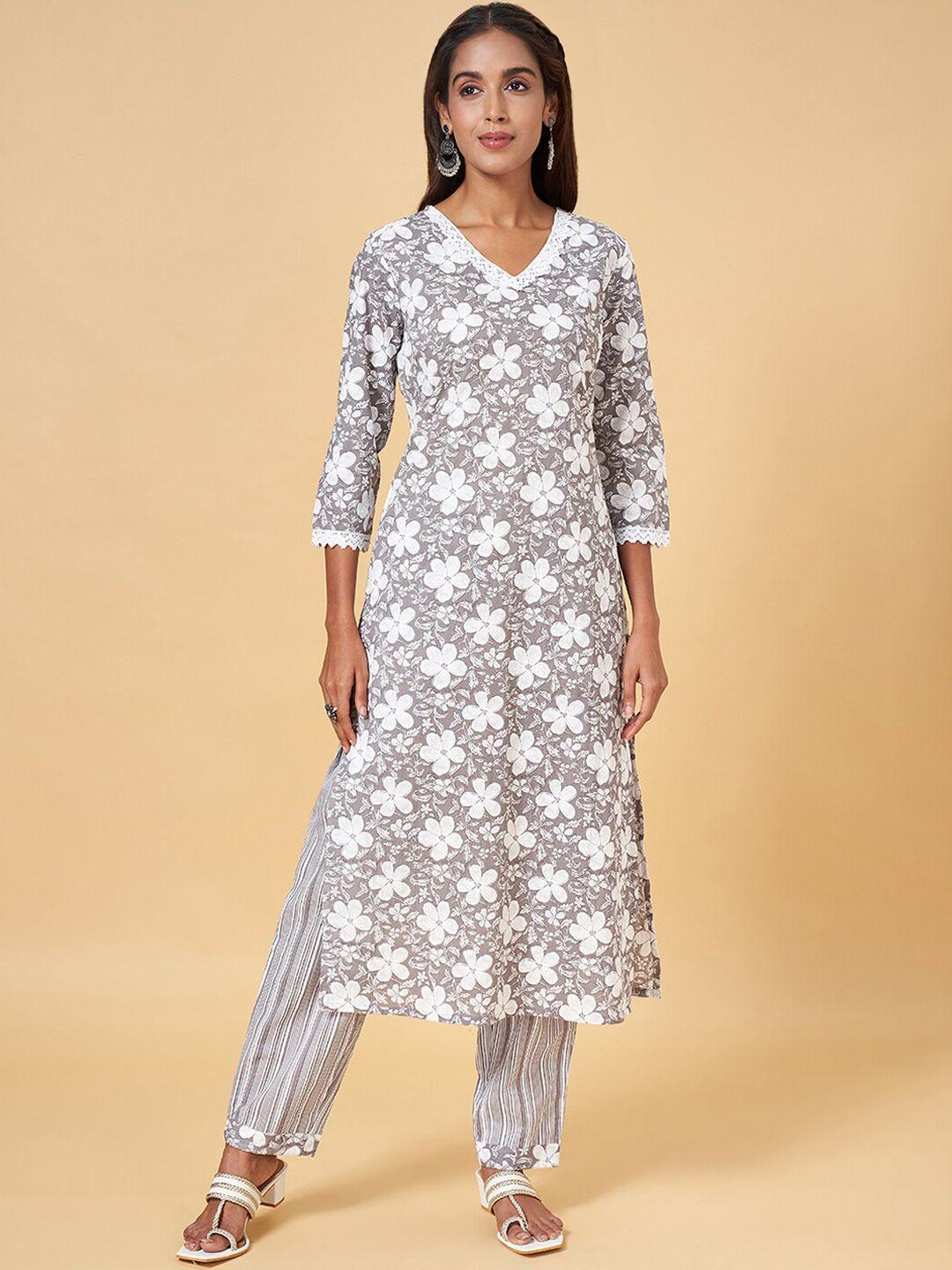 yu by pantaloons floral printed pure cotton kurta with trousers