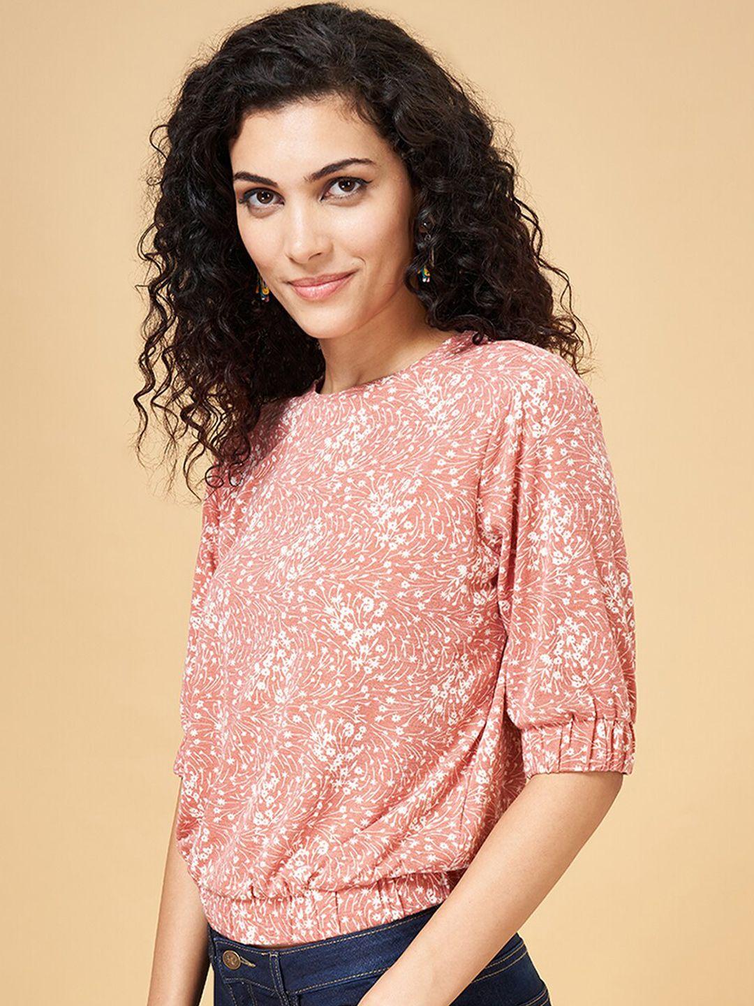 yu by pantaloons floral printed round neck blouson top