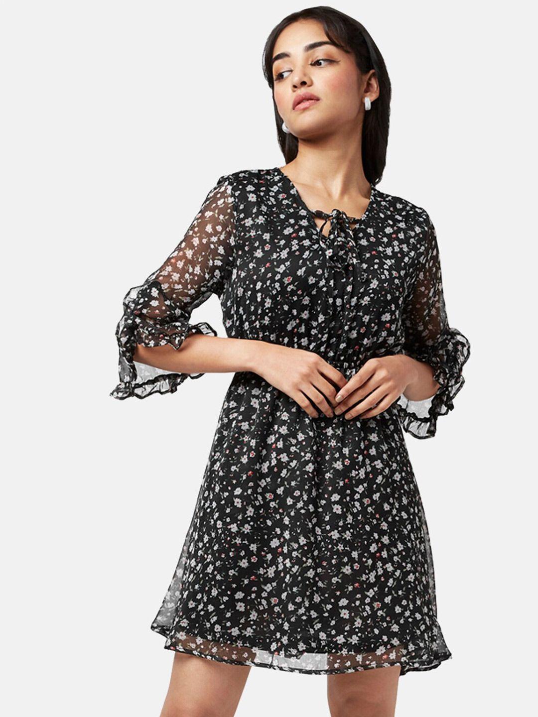 yu by pantaloons floral printed tie-up neck a-line dress