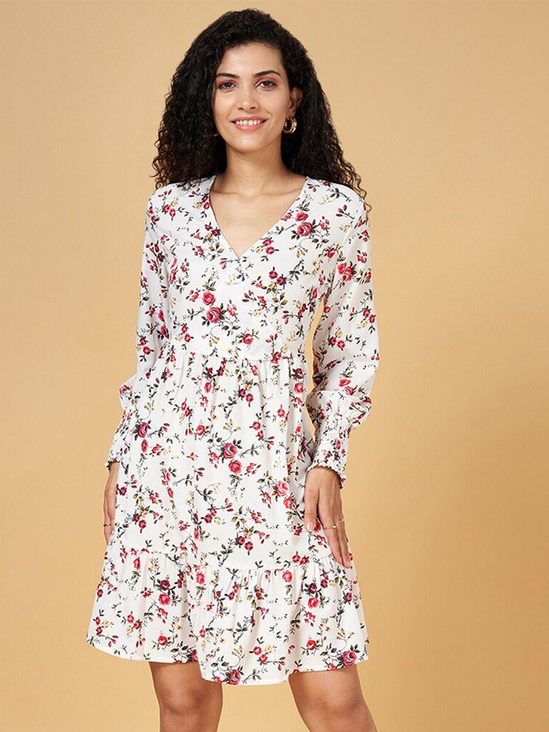 yu by pantaloons floral printed v-neck long sleeves pure cotton a-line dress