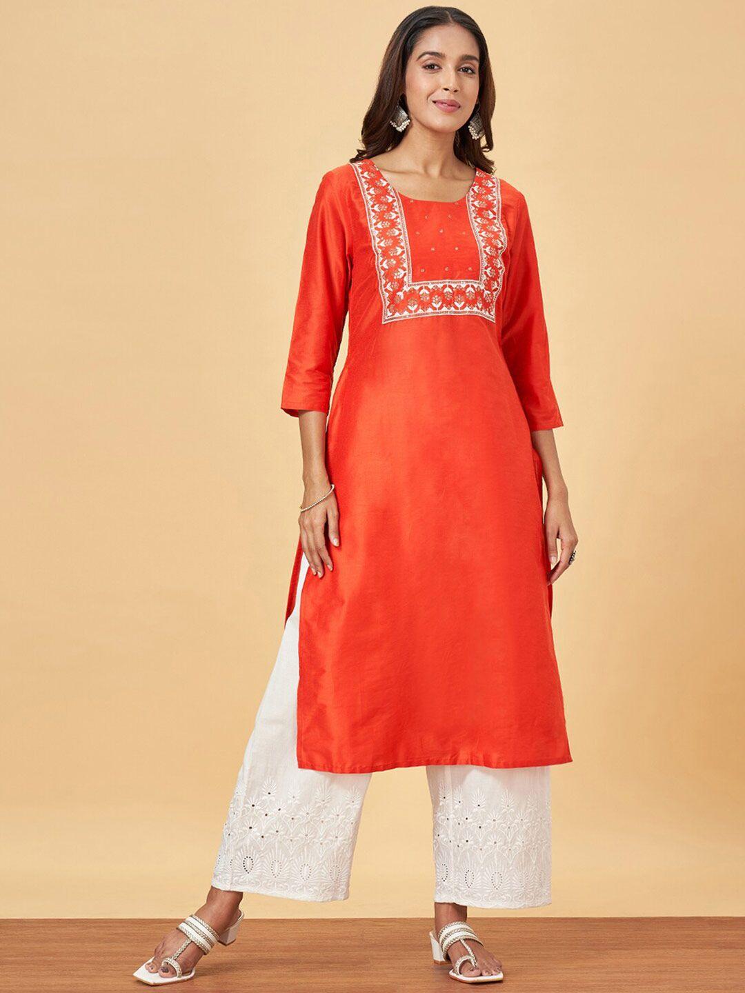 yu by pantaloons floral round neck yoke design gotta patti straight kurta