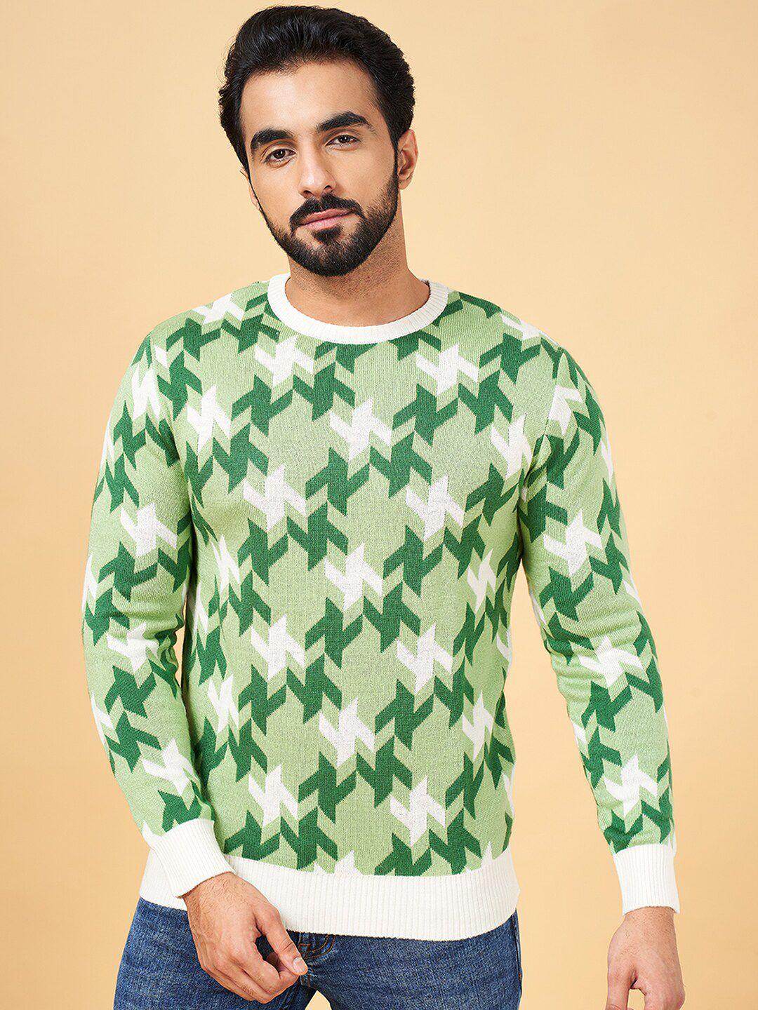 yu by pantaloons geometric printed round neck acrylic pullover sweater