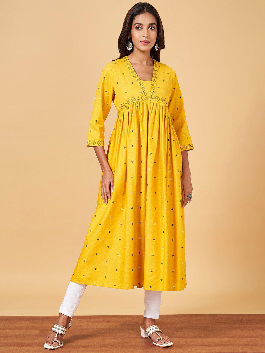 yu by pantaloons geometric printed v-neck empire kurta