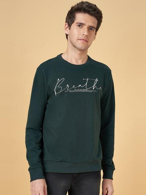 yu by pantaloons green cotton regular fit printed sweatshirt