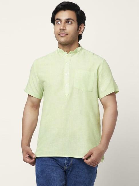 yu by pantaloons green cotton regular fit self pattern short kurta