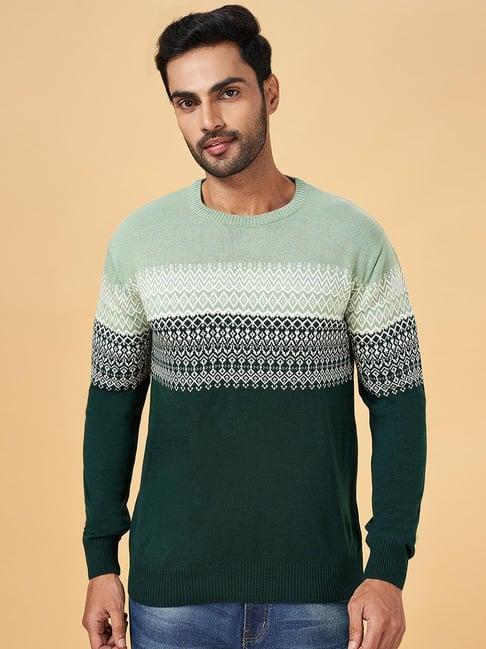 yu by pantaloons green regular fit printed sweater