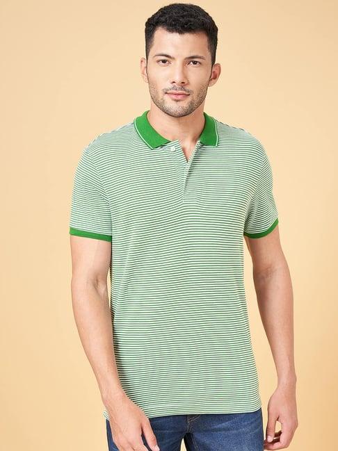 yu by pantaloons green regular fit striped polo t-shirt