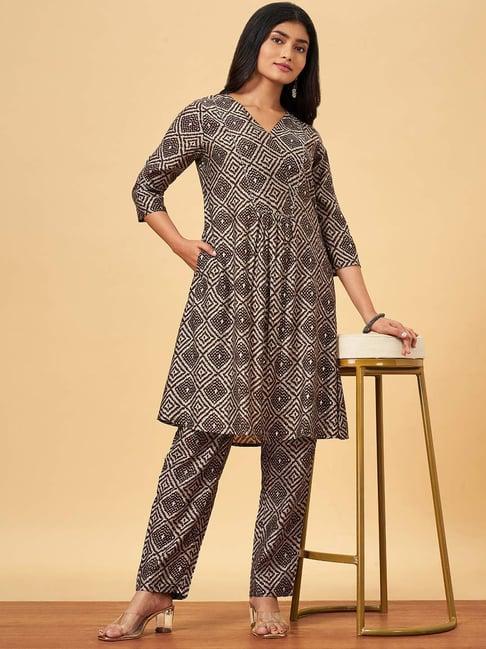 yu by pantaloons grey printed kurta pant set