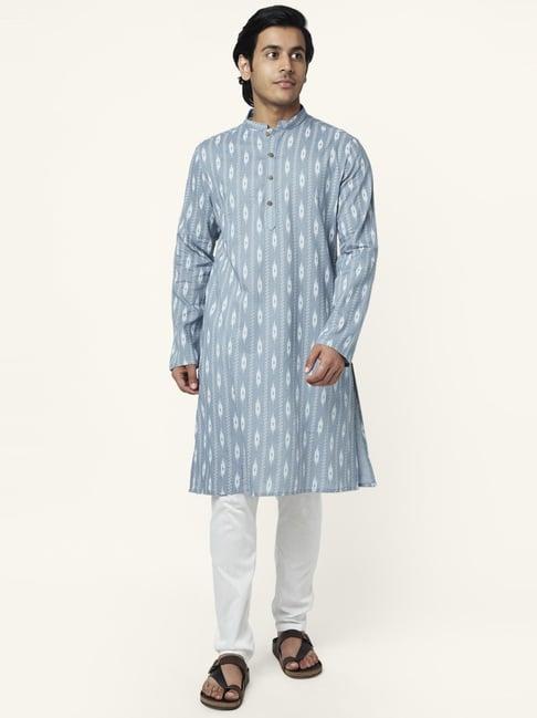 yu by pantaloons indigo cotton regular fit printed kurta