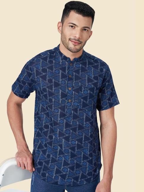 yu by pantaloons indigo cotton regular fit printed short kurta