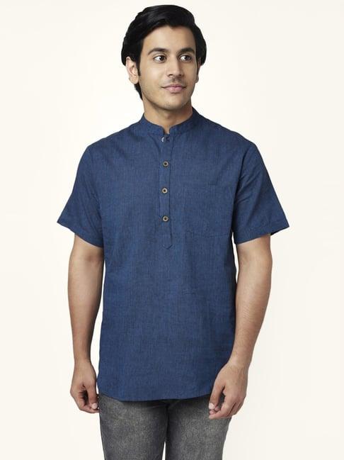 yu by pantaloons indigo cotton regular fit striped short kurta