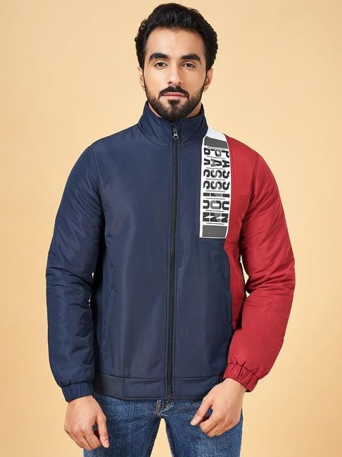 yu by pantaloons indigo regular fit colour block jacket