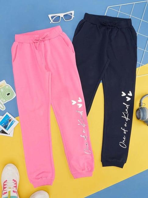 yu by pantaloons kids pink & navy printed trackpants