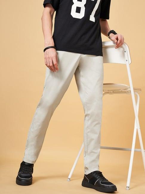 yu by pantaloons light grey cotton regular fit trousers