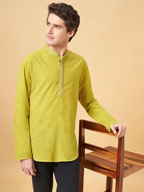 yu by pantaloons light yellow straight fit short kurta