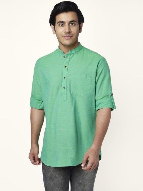 yu by pantaloons lime cotton regular fit short kurta