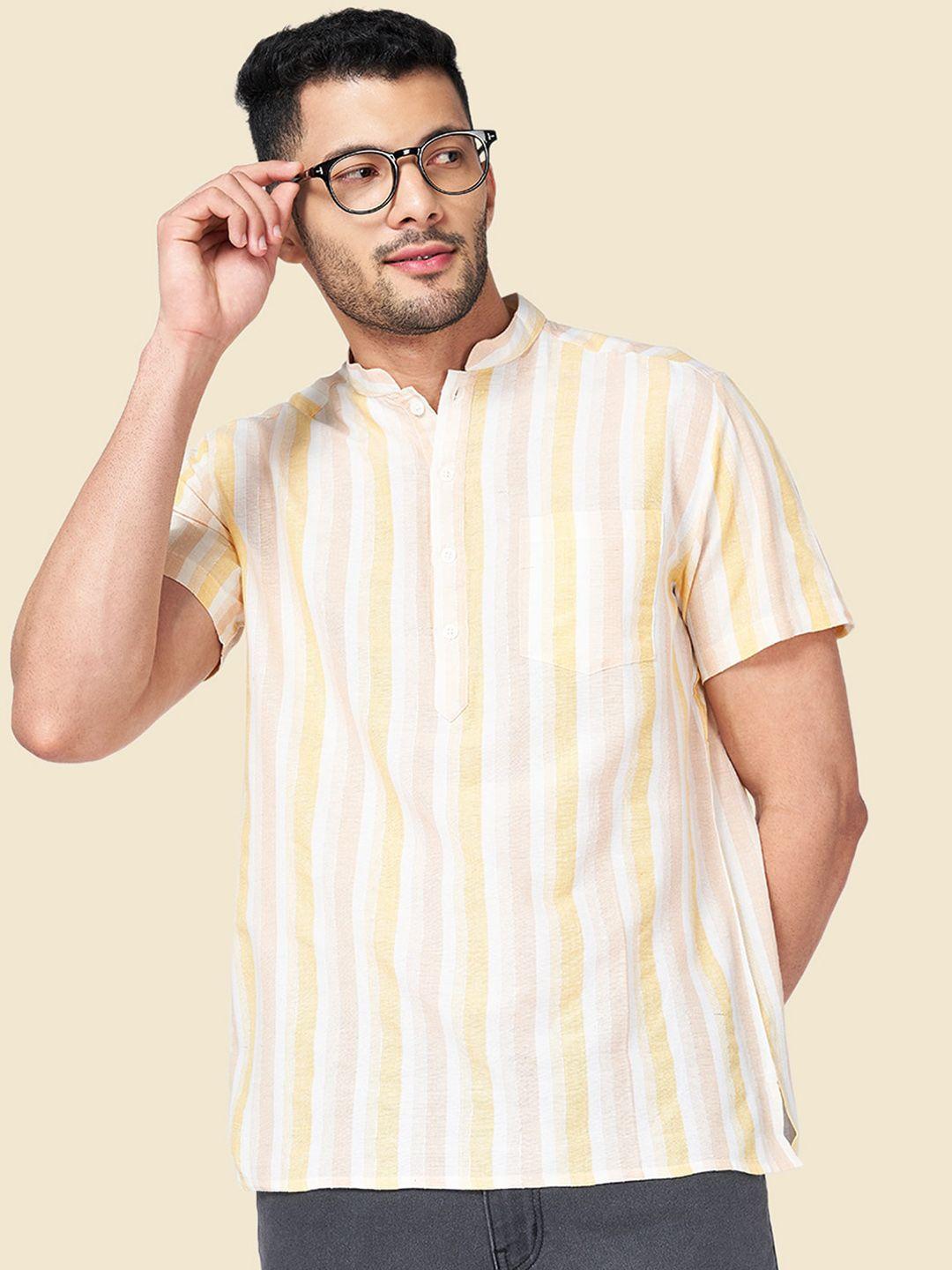 yu by pantaloons mandarin collar striped straight cotton short kurta