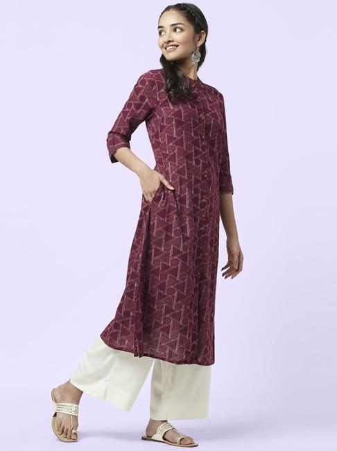 yu by pantaloons maroon cotton printed straight kurta