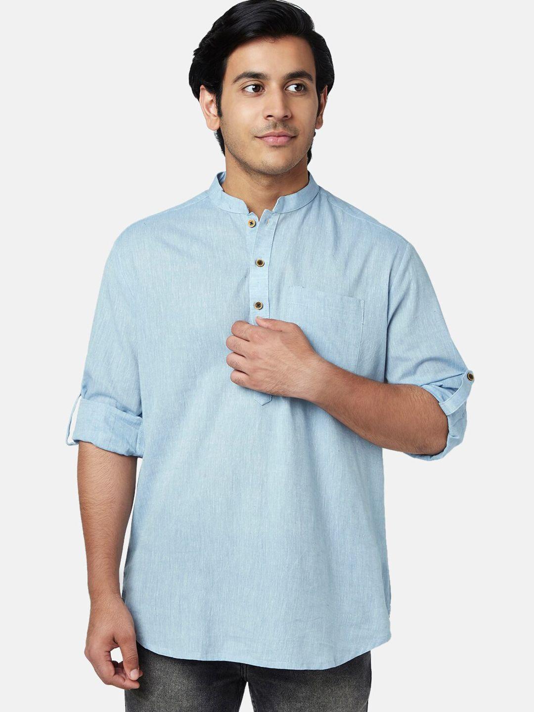 yu by pantaloons men blue regular cotton kurta