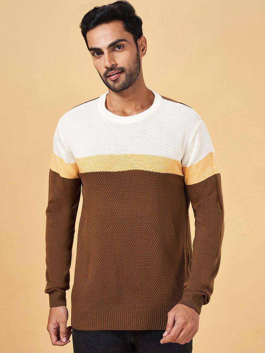 yu by pantaloons men brown & white colourblocked pullover