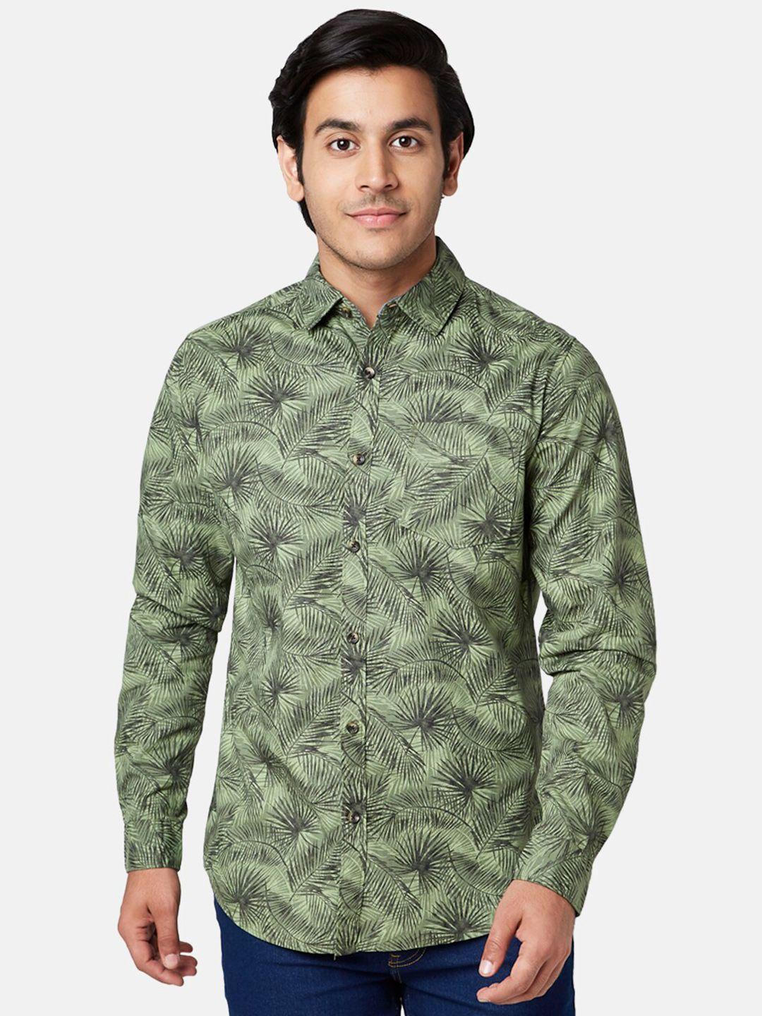 yu by pantaloons men green cotton slim fit floral printed casual shirt
