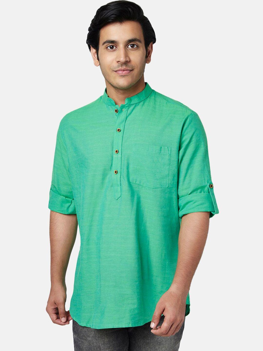 yu by pantaloons men green regular cotton kurta