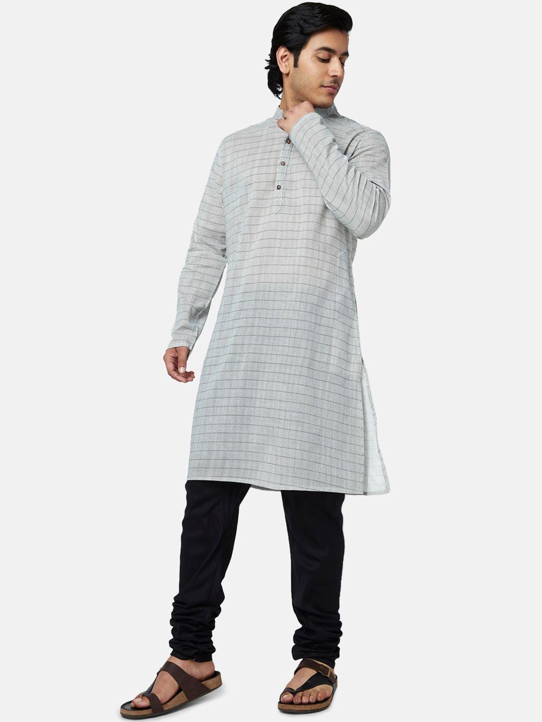 yu by pantaloons men grey striped cotton kurta