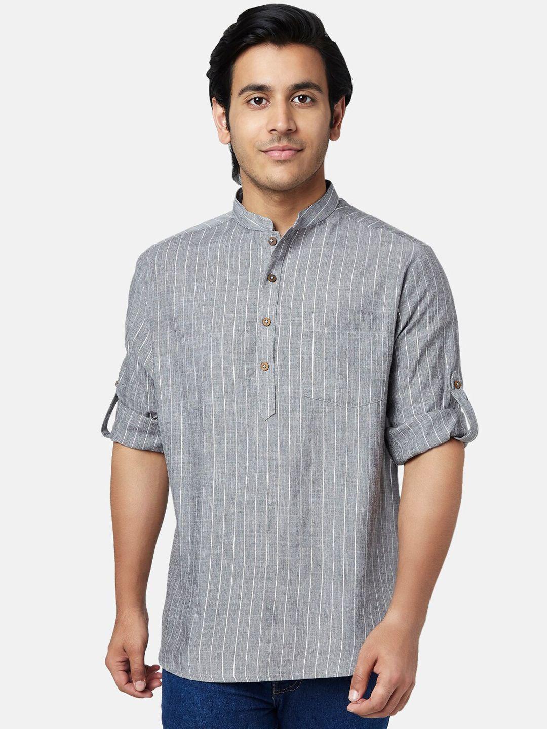 yu by pantaloons men grey striped cotton kurta