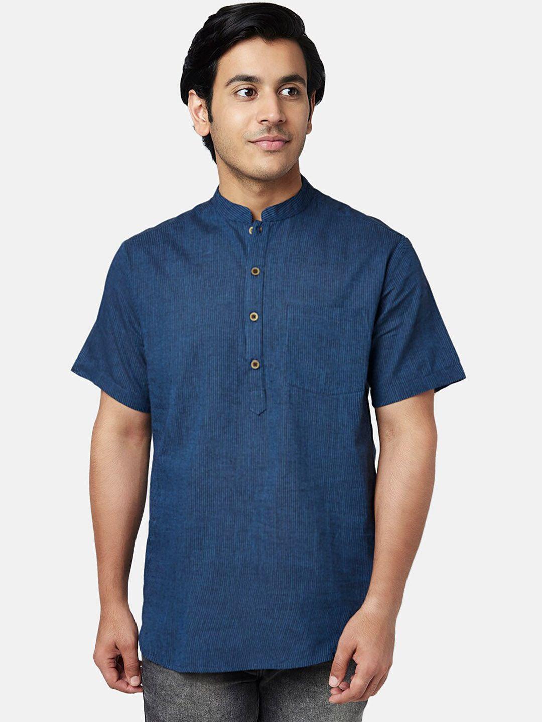 yu by pantaloons men navy blue striped cotton kurta