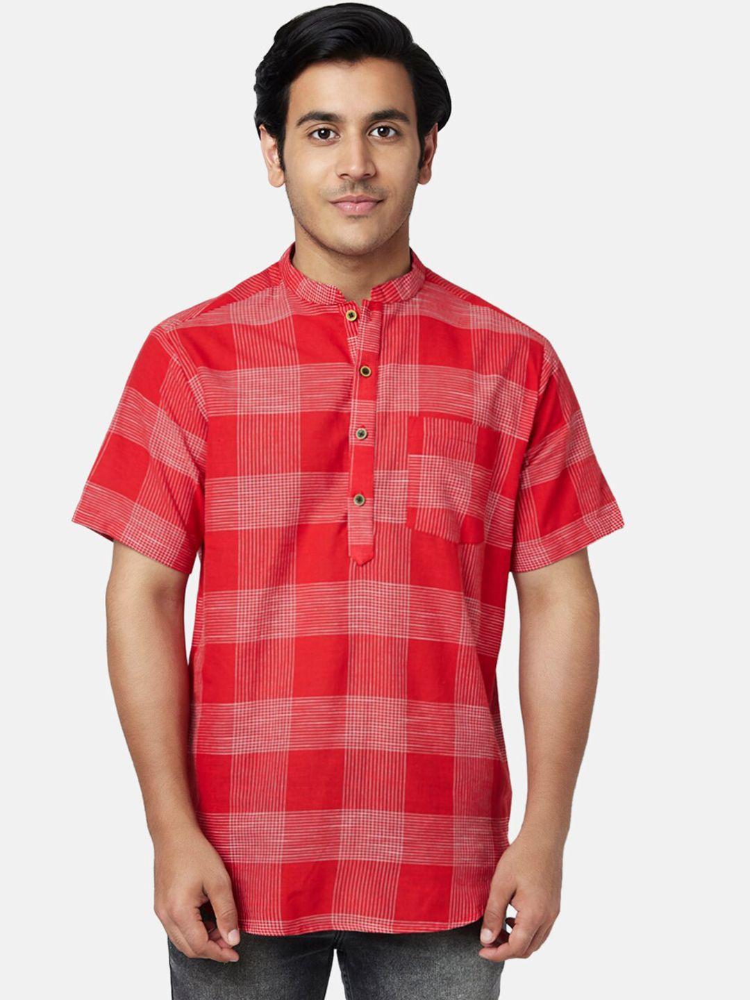 yu by pantaloons men red checked kurta