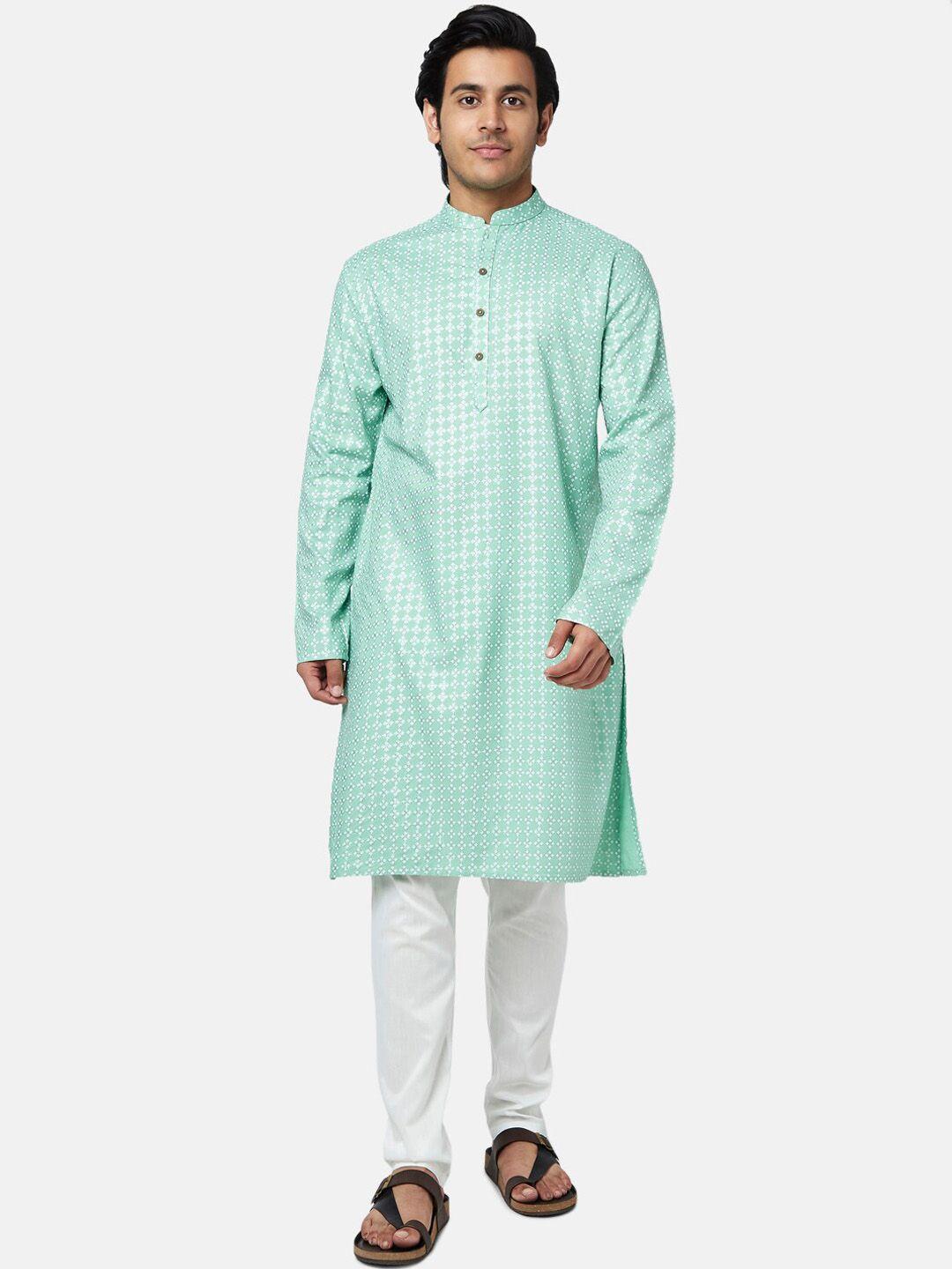 yu by pantaloons men sea green ethnic motifs cotton kurta