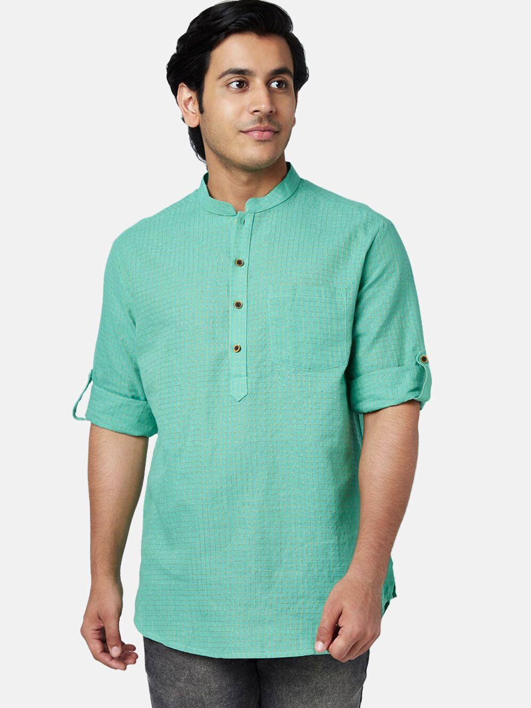 yu by pantaloons men turquoise blue regular cotton kurta