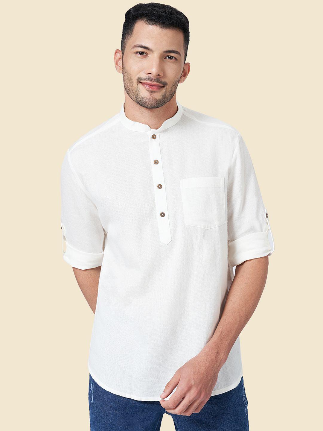 yu by pantaloons men white regular cotton kurta