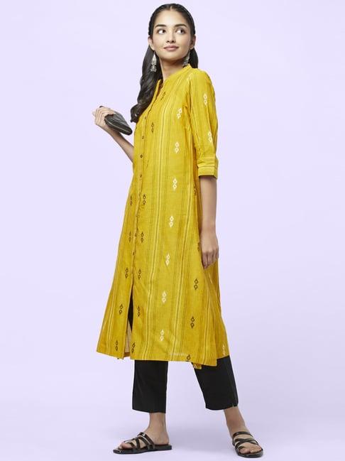 yu by pantaloons mustard cotton printed a line kurta