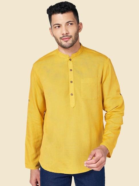 yu by pantaloons mustard cotton regular fit short kurta