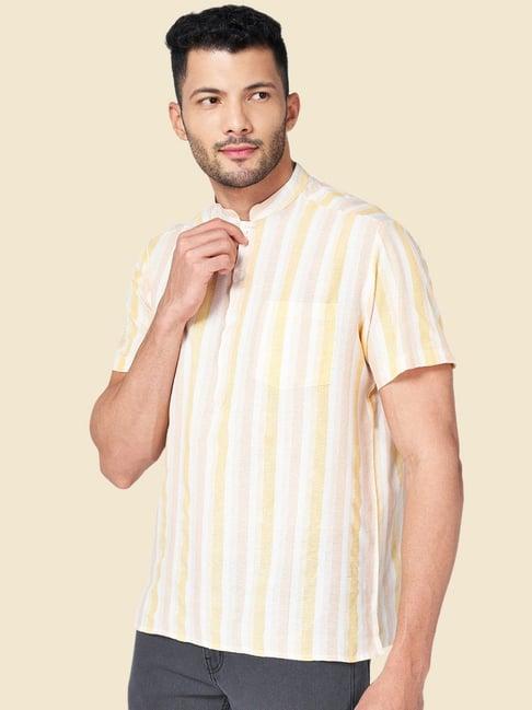 yu by pantaloons mustard cotton regular fit striped short kurtas