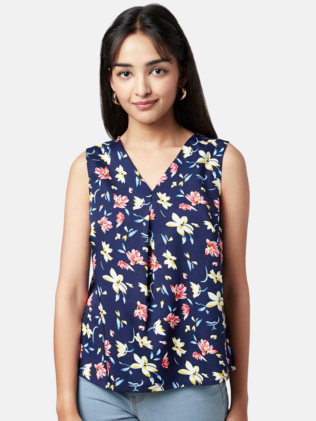 yu by pantaloons navy blue floral print top