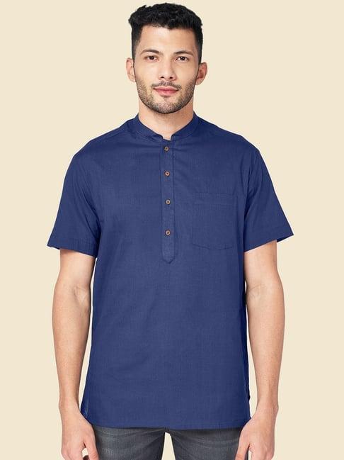 yu by pantaloons navy cotton regular fit self pattern short kurtas