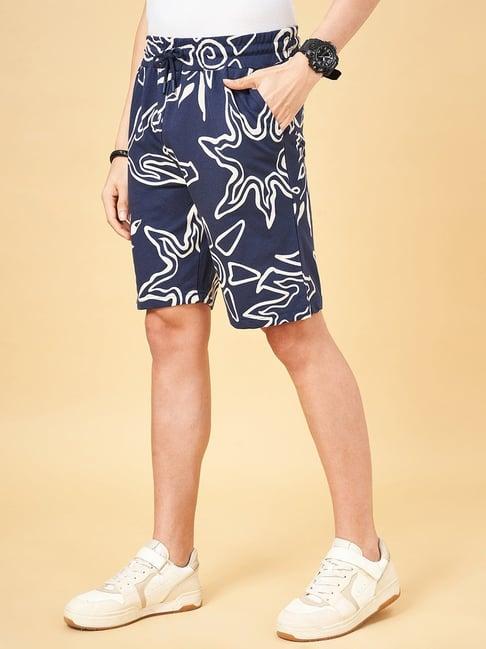 yu by pantaloons navy regular fit printed shorts