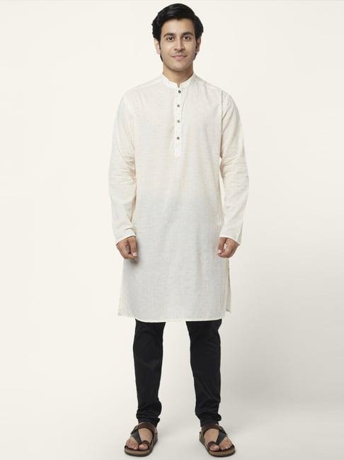 yu by pantaloons off white cotton regular fit self pattern kurta