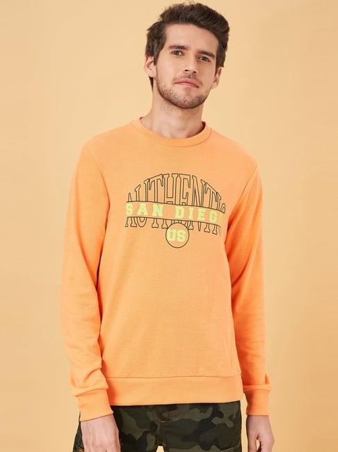 yu by pantaloons orange cotton regular fit printed sweatshirt