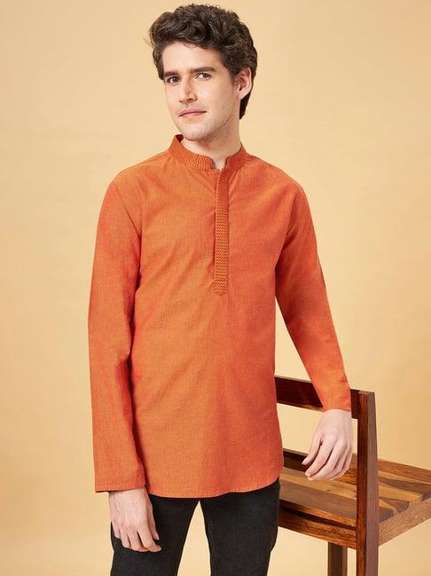 yu by pantaloons orange straight fit embroidered short kurta