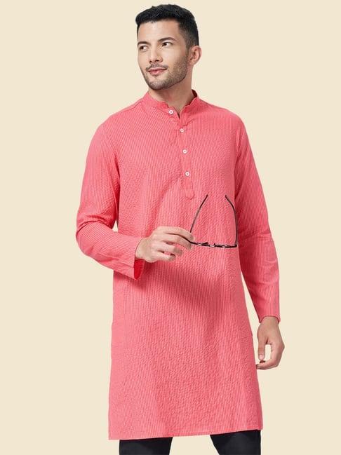 yu by pantaloons peach cotton regular fit self pattern kurtas